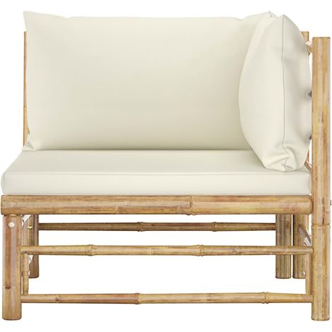 INLIFE Canapé d'angle de jardin avec coussins blanc crème Bambou (1/5)