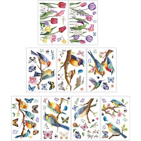 Autocollants de fenêtre printaniers à motifs de fleurs et d'oiseaux, autocollants double face pour fenêtre d'école ou de bureau (1/4)
