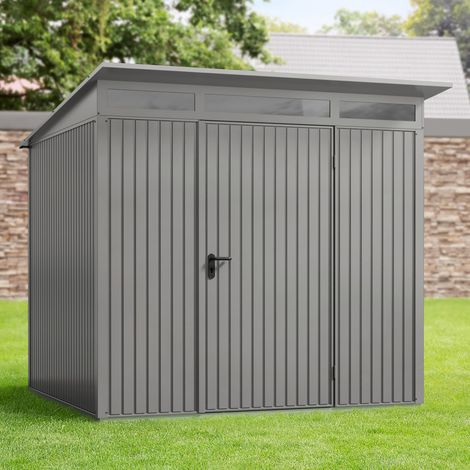 Hörmann Ecostar Metall-Gerätehaus Trend mit Pultdach Typ 2, 248 x 283 cm, graualuminium, 5,7 m², 1-flüglige Tür