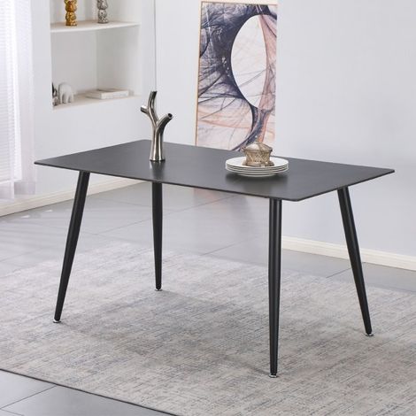 Tavolo fisso Kilo 160x90 cm. con piano in ceramica effetto marmo nero con venature oro opaco e gambe nere