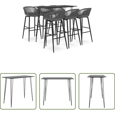 Barhocker - 7-tlg. Bar-Set Schwarz und Grau (1/5)