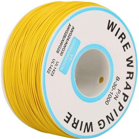 1 Fil Electrique Rouleau de Câble électrique en Silicone 30 AWG - 200 m - Fil de Cuivre Unique - Diamètre du Noyau : 0,25 mm - Jaune (1/5)