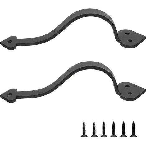 Lot de 2 poignées de porte noires, 23 cm, courbées, peintes en noir mat, pour portes de grange, portes de parapet, portes de garage, portes extérieures (1/5)
