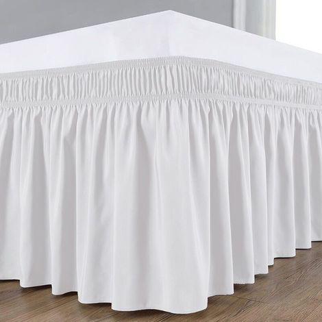 Couvre-lit à volants en polyester élastique, cache-sommier extensible (blanc crème : 120 x 200 + 40 cm) (1/4)