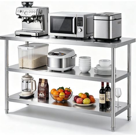 Optimisez votre espace : Table de travail inox avec 2 étagères réglables 45,7x121,9x86,4 cm pour cuisine et restaurant (1/5)