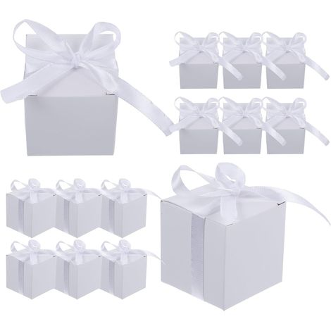 Lot de 50 Set de Boîtes à Bonbons en Papier Kraft Blanc Boîte de Chocolats Ménagère Ruban Blanc Multifonction pour Présents de Fête Anniversaires et Mariages Coffrets Présents (1/5)