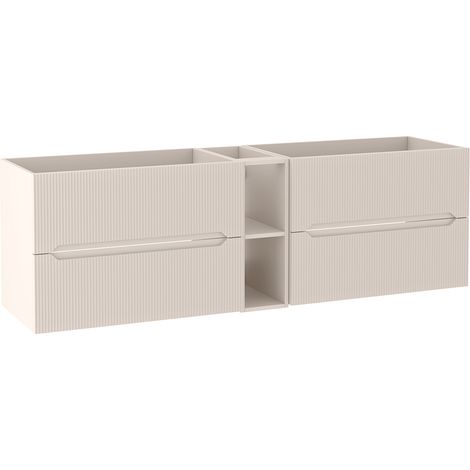 Meuble sous vasque suspendu avec étagère centrale L.180 cm cachemire mat façade rainurée NOVO Furnidea (1/5)