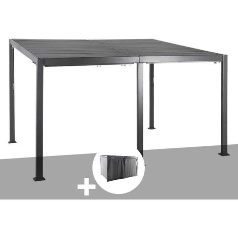 Hesperide – Tonnelle bioclimatique 4 x 3 m graphite – Structure en aluminium traité époxy – Hauteur 255 cm – Rideaux non inclus (1/4)