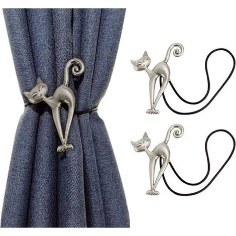 2Pcs Embrasse à Rideaux Magnétique Attache Rideau Aimanté Boucle de Rideau Magnifique Clip Rideau en Motif de Chat Accessoires pour Rideaux pour Maison Salon Chambre Bureau