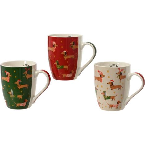 Decoris Tazza Porcellana Natale Bassotti 8,2x12x10,5 cm Assortiti