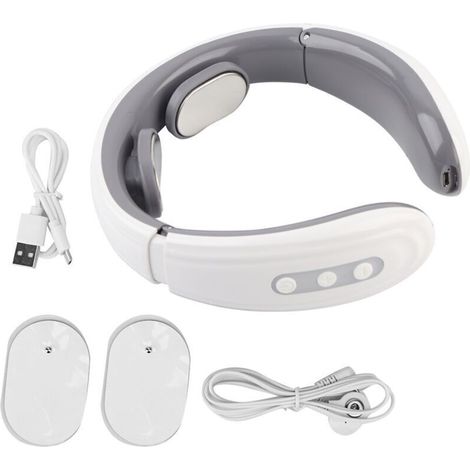 Masseur cervical à impulsions électriques - Soulagement douleurs nuque et épaules - Instrument physiothérapie - Blanc
