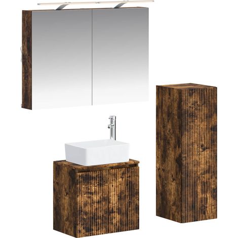 Bathroom Furniture Set 4 pcs Smoked Oak vidaXL (1/5)