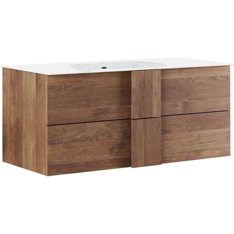 Altobuy – Meuble double vasque suspendu 101cm – 2 tiroirs – Panneaux haute densité aspect bois – Vasque en céramique – Finition Mercure (1/3)