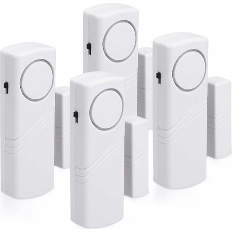 Lot de 4 Alarmes Porte Fenêtre Sans Fil Anti-Intrusion Sécurité Maison 100 dB Magnétique (1/4)