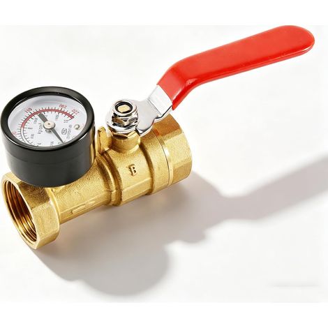 1" Brass Ball Valve with Pressure Gauge (0-16 Bar/0-220 PSI) Brass Ball Valve with Pressure Gauge Pressure Tester for Water Pipes, Fire Extinguisher Systems, Tester (1/5)