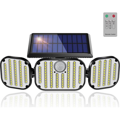 Lampe Solaire Exterieur avec Télécommande [164 LED], Lumière Solaire Extérieure avec Détecteur de Mouvement, IP65 Étanche, 3 Mode, Angle d'éclairage 270°, pour Jardin, Garage, Patio (1/5)