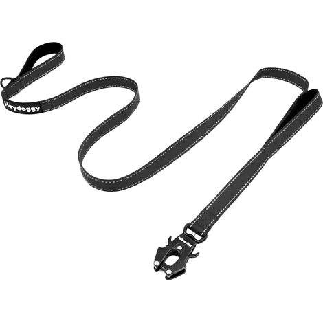 Laisse pour Chien Résistant 1,8m/1,5m/1,2m pour Grands Moyens Petits Chiot, Nylon Laisse de Dressage avec 2 Poignée et Auto Bloquer Boucle, Réfléchissants Anti-Traction Corde Laisse Noir 6ft (1/5)