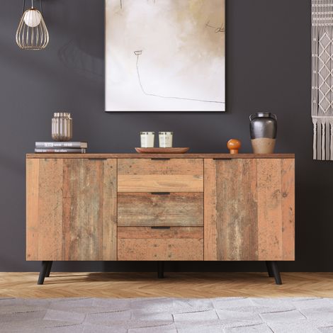 Credenza TV 140x35x70 cm marrone antico in truciolare con 3 cassetti, ripiani regolabili e ampia capienza (1/5)