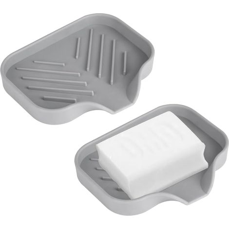 Set mit 2 Silikon-Seifenschalen – mit Abflusslöchern, rutschfestem Design, für Bad/Dusche/Küche