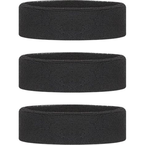 Set mit 3 schwarzen, schweißabsorbierenden Stirnbändern – Sport- und Fitnesszubehör für Laufen, Yoga, Fitness, Tennis und Basketball (1/5)