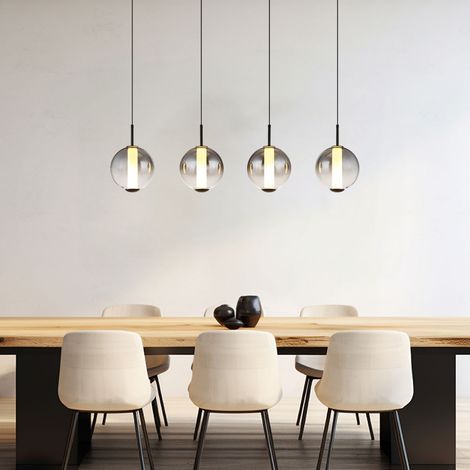 Globo Lacy Suspension de bar, noir mat, abat-jour en verre fumé, 4 LED 3000K (1/5)