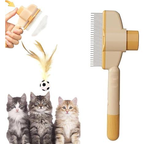 1 - Brosse Pour Chat - Accessoire Toilettage - Élimination Poils Morts - Pour Tous Types De Pelage - Jaune (1/5)