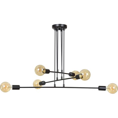 Lampadario Industrial 6 Luci Multiplo In Acciaio Nero A Bracci (1/5)