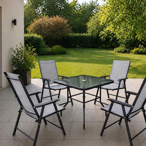 Ensemble Apéro 5 Pièces - Table + 4 Chaises Pliables en Acier et Textilène (1/5)