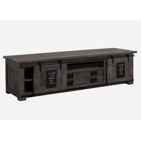 Meuble TV 180x55 Manguier laqué Gris RAILWAY 246