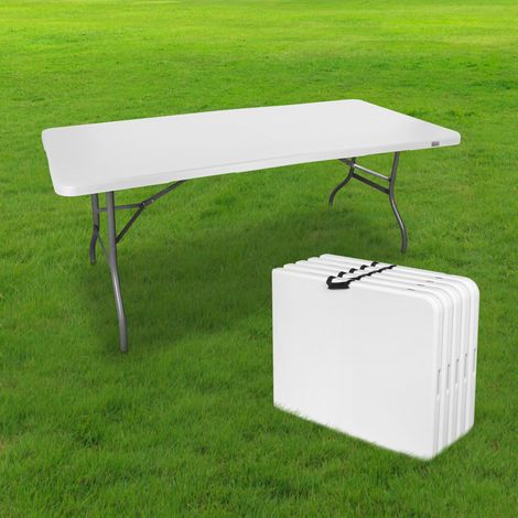 Lot de 5 Tables de Jardin Pliantes 180 cm Rectangulaire Blanche - Table de Camping 8 personnes L180 x l74 x H74cm en HDPE Haute Densité Épaisseur 3,5 cm - Pieds en Acier Pelliculé Gris (1/5)