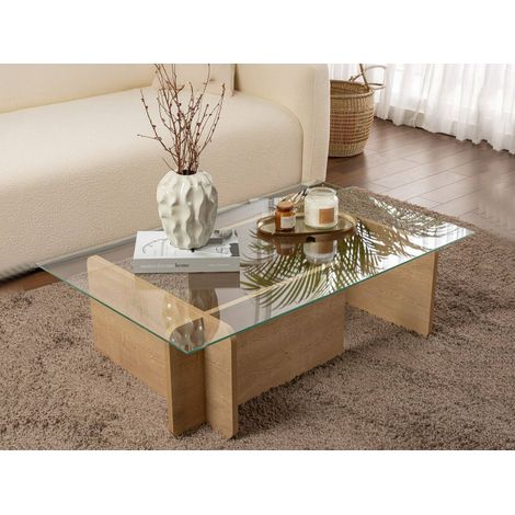 Dmora - Mesa de café Itri, Mesa de centro baja, Revistero para sofá, Estante de la sala de estar, 105x65 h30 cm, Roble (1/5)