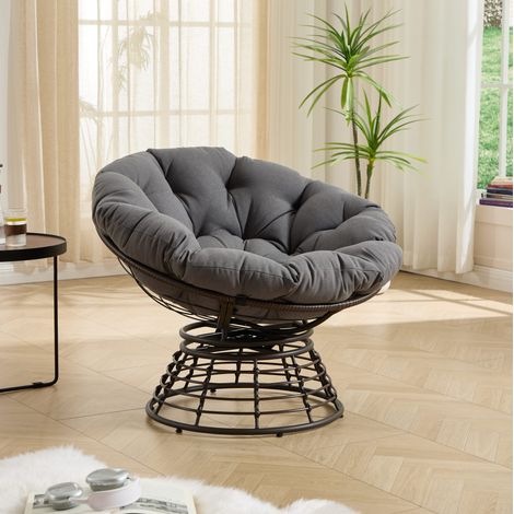 Papasan Stuhl drehbar mit Kissen 92x67 cm Grau Stahl OKMYHOME (1/5)