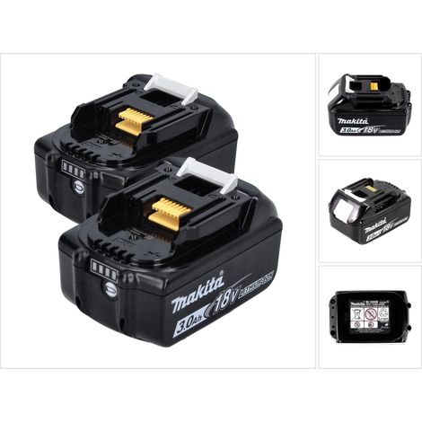 Makita BL 1830 B Set 2x Batterie 18 V 3,0 Ah / 3000 mAh ( 2x 197599-5 ) con indicatore LED - originale, no replica