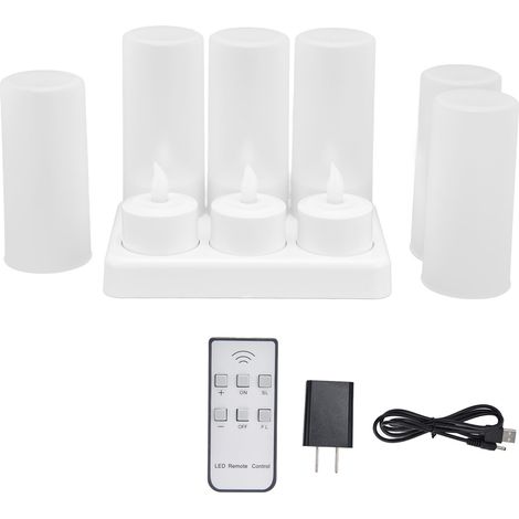 Bougie LED rechargeable sans flamme, fausse bougie électrique pour mariage, fête, table, salle à manger, 100-240V prise US (1/5)