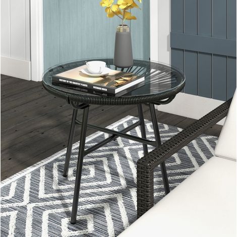 Gartentisch Boho-Stil 50x50 cm PE-Rattan Schwarz OKMYHOME (1/4)