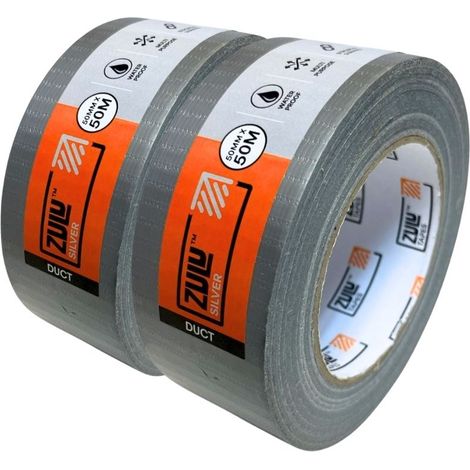 Zulu Premium Universal Silver Duct Tape 50mm x 50m, 2 Pack