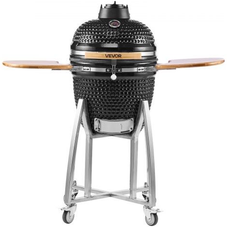 Barbecue Kamado à Charbon 45 cm Fumoir à Charbon en Céramique Mobile pour Cuisson Extérieur Terrasse Jardin avec 4 Roues à 2 Freins,Thermomètre Intégré,Aération Inférieure,Tablettes Latérales (1/3)