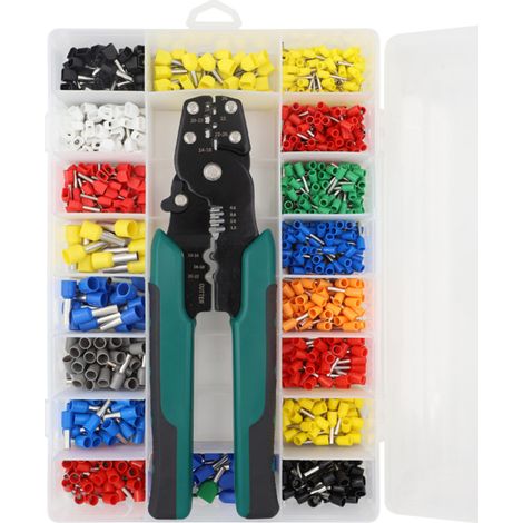 Kit d'outils de sertissage comprenant 18 types de cosses à sertir, 960 cosses isolées, pince à sertir auto-ajustable, calibre 0,5-10 mm² (1/5)