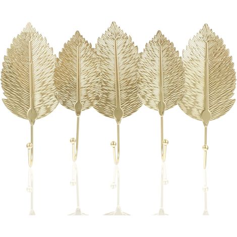 manteau mural Healeved en fer doré en forme de feuille avec