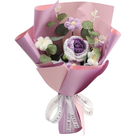 Bouquet De Fleurs Au Crochet - Tournesols Tulipes Roses - Décoration Intérieure Cadeau Pour Fête Des Mères Anniversaire Saint Valentin - Violet (1/4)