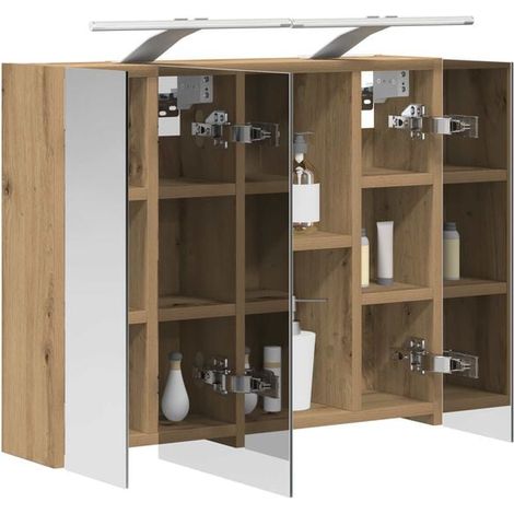 Meuble de Salle de Bain en Chêne Massif avec Miroir, Vanité Moderne et Élégante pour WC, Rangement Pratique et Design Naturel (1/5)