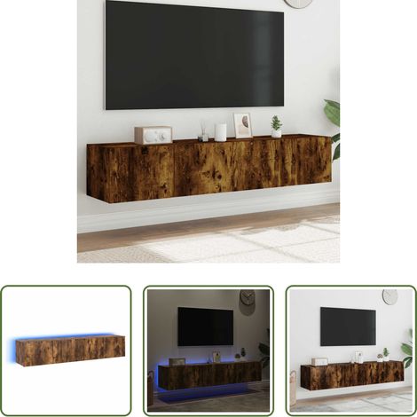 LED-Leuchten - TV-Wandschränke mit LED-Leuchten 2 Stk. Räuchereiche 80x35x31cm (1/5)