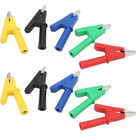 Isolierte Krokodilklemme, 4-mm-Buchse, 10-mm-Öffnung, 5er-Set in den Farben Rot, Schwarz, Gelb, Blau und Grün, für elektronische Prüfungen (1/5)