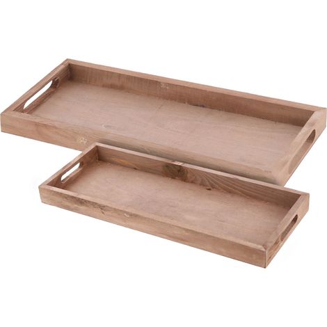 Deko Holztablett natur 2er Set - 50 / 45 cm - Holz Kerzenteller länglich - Tischdeko Dekotablett Servierplatte Dekoschale rechteckig Kerzen Brett
