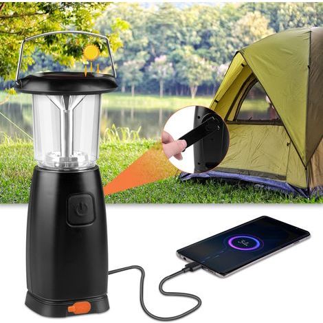 Lámpara solar LED para acampar, luz solar para acampar, linterna LED recargable, lámpara LED portátil con 3 modos de iluminación, lámpara con dinamo de manivela para acampar, leer, pescar y hacer send
