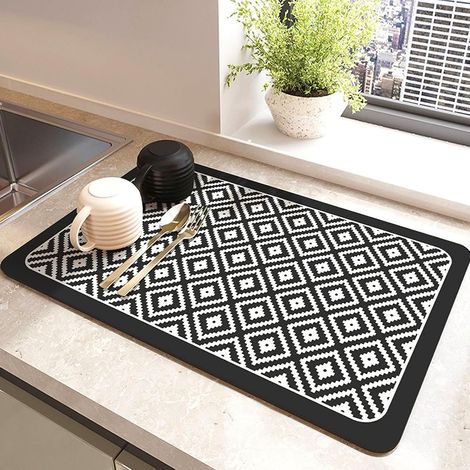 Style Minimaliste Tapis Egouttoir Vaisselle 30x40cm Tapis Vaisselle Absorbant, AntidéRapant Protege Plan De Travail Cuisine SéChage Rapide Egouttoir Diatomite pour Cuisine, Bar Noir (1/5)
