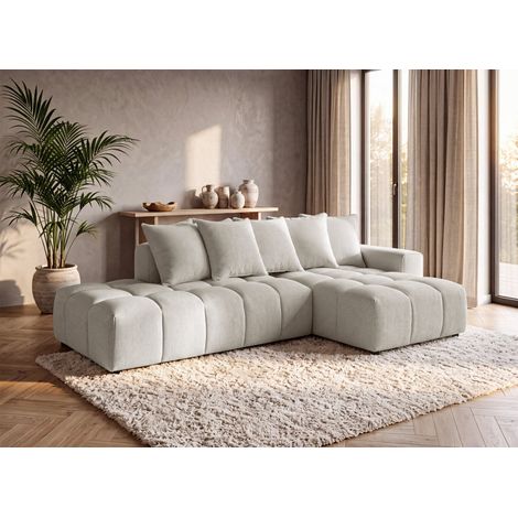 Canapé d'angle en tissu texturé beige CLARISSE - Angle droit (1/5)
