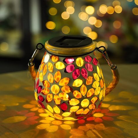 Lanternes solaires en mosaïque d'extérieur étanches à suspendre - Lampes solaires de table décoratives pour jardin, jardin, cour, porche, terrasse, pelouse, fête, herbe (fleur) (1/5)
