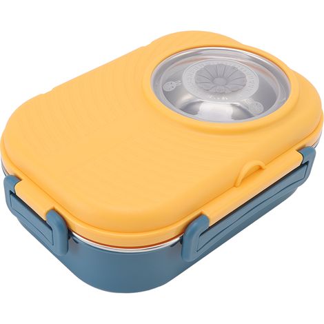 Boîte à bento 1450 ml en acier inoxydable, compartiments isothermes, double couche, jaune, idéale pour les étudiants. (1/5)