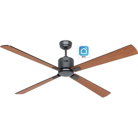 CasaFan ECO NEO III Ventilateur de plafond 152cm avec Wifi 952303W Noir / Noir et Teck (1/6)